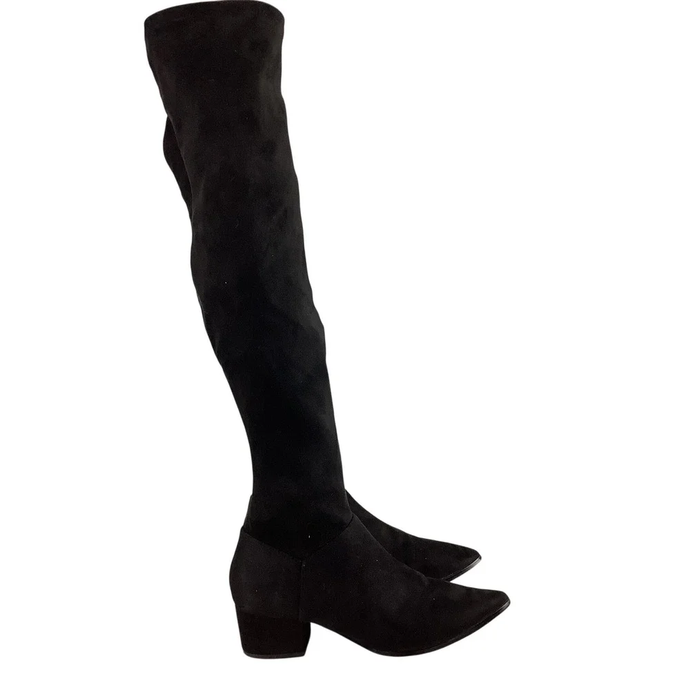 Steve Madden Black Suede Over The Knee Boots Pointed Toe Block Heel Women 8.5